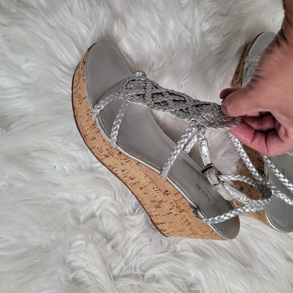 Kate Spade New York Women’s 8.5 Wedge Sandals Silver Braided Cork Heel - Picture 9 of 11